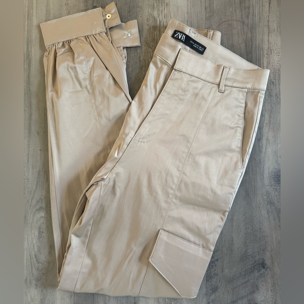 Zara Satin Cargo Jogger Pants